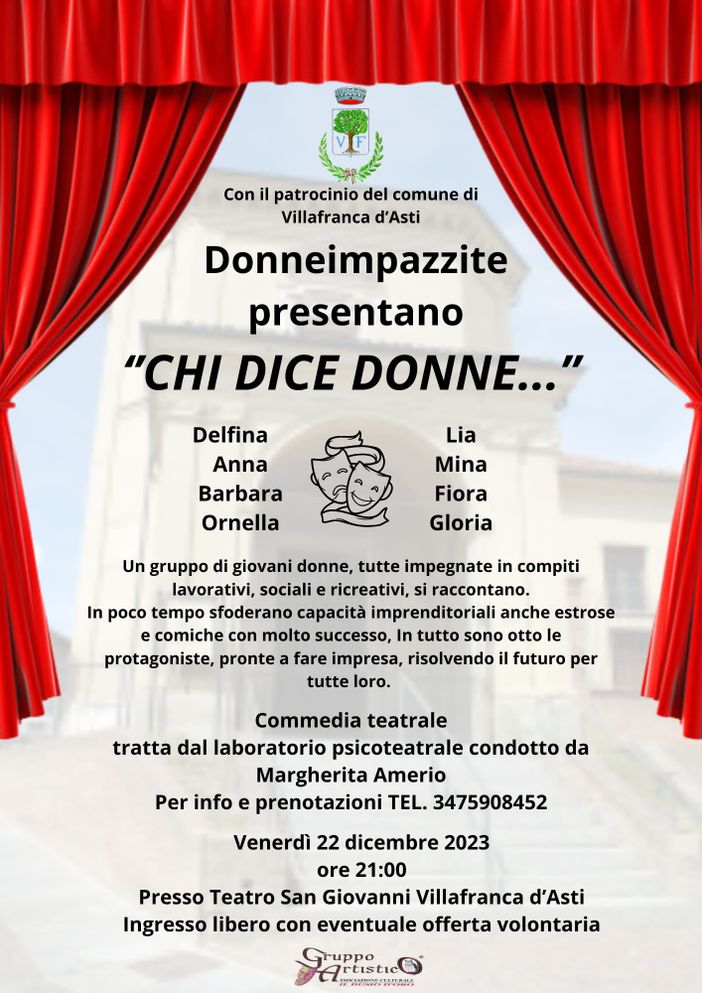 A Villafranca d'Asti andrà in scena la commedia teatrale "Chi dice donne..." A Villafranca d'Asti andrà in scena la commedia teatrale "Chi dice donne..."