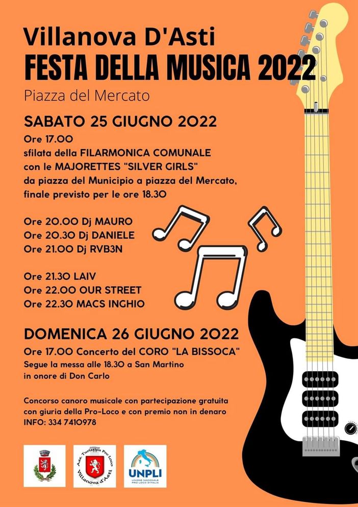 A Villanova d'Asti torna la Festa della Musica in piazza del mercato A Villanova d'Asti torna la Festa della Musica in piazza del mercato