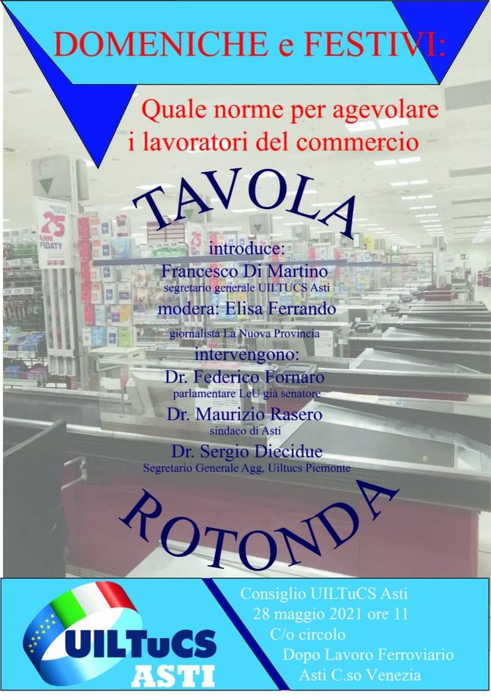 Locandina tavola rotonda sindacale sul lavoro la domenica e nei festivi Locandina tavola rotonda sindacale sul lavoro la domenica e nei festivi
