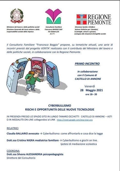 Locandina incontro su Cyberbullismo
