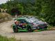 La Skoda di Chentre-Grimaldi ritratta sulle strade del rally di Alba da loro vinto