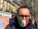 Un fermo immagine della videointervista al vicesindaco realizzata il 7 aprile 2021, nel corso di una manifestazione di protesta dei commercianti