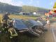I vigili del fuoco al lavoro sull'auto incidentata in strada per Azzano
