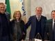 Il Cavaliere del Lavoro Marco Boglione (a sin.), con Maria Grazia Doglione, essa pure Cavaliere del Lavoro, Luigi Florio, presidente Rotary e Marco Fasano, direttore della Fondazione Cavour