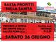 La locandina del presidio in programma sabato pomeriggio