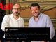 Nell'immagine (ph. Merphefoto - Efrem Zanchettin) la stretta di mano tra Rasero e Salvini durante la visita elettorale da parte di quest'ultimo e, in sovrapposizione, il tweet di Rasero