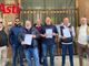 Foto di gruppo per gli esponenti sindacali a margine della conferenza stampa