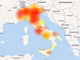 La mappa delle aree in cui si sono registrati i maggiori disagi (tratta dal sito www.downdetector.it/)