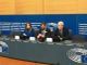 Chiara Gribaudo, Daniele Viotti e Federico Borgna nella sala stampa del Parlamento UE di Strasburgo