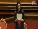 La ministra Azzolina nel corso del suo intervento al Senato