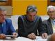 Solaro (ultimo a destra), ritratto con il coautore Fiorenzo Fausone (al centro) e con il sindaco di Costigliole d'Asti Giovanni Borriero nel corso della presentazione mottese del libro, risalente al novembre scorso