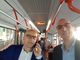 Selfie sul bus per l'assessore Berzano (a destra) e l'ing. Spriano