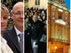 Nel collage Manuel Bacco e la moglie Cinzia il giorno del matrimonio, la manifestazione delle &quot;Sardine&quot; e la sede della Banca di Asti