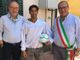 Il fantino Jonathan Bartoletti con l'ex rettore Cordero e il sindaco Paolo Luzi in occasione del Palio (poi annullato causa Covid) del 2021