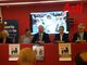 La conferenza di presentazione M.T Perosino collegio dei Rettori, M. Vespa cons. del. Palio, Maurizio Rasero sindaco di Asti, T. Mazzeo Rai