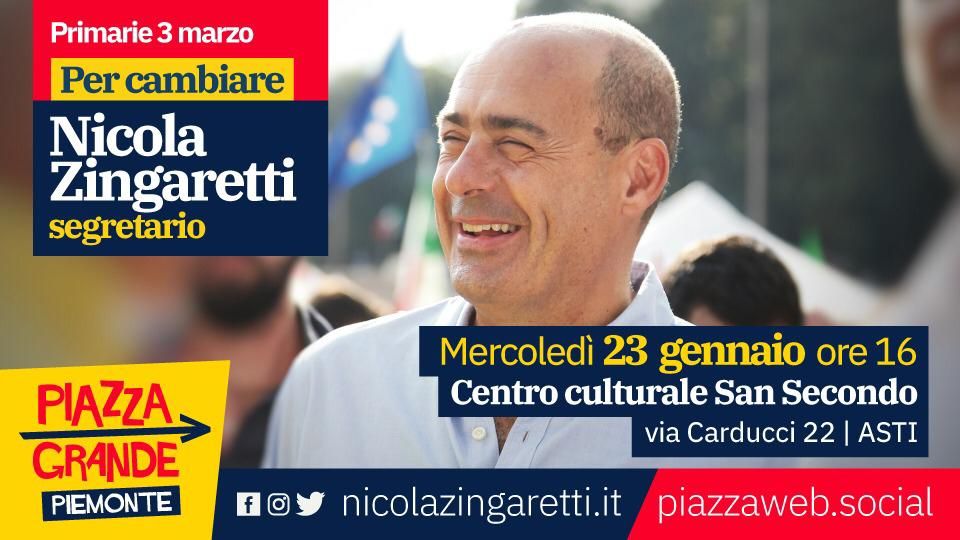 La 'Piazza Grande' di Nicola Zingaretti dà appuntamento al Centro Culturale San Secondo