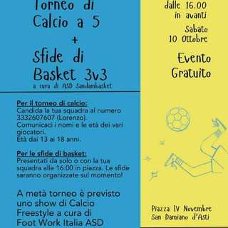 San Damiano, lo Spazio giovani si presenta: sabato in piazza arrivano calcio e basket