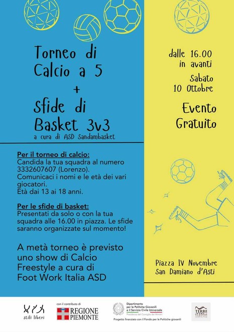 San Damiano, lo Spazio giovani si presenta: sabato in piazza arrivano calcio e basket San Damiano, lo Spazio giovani si presenta: sabato in piazza arrivano calcio e basket