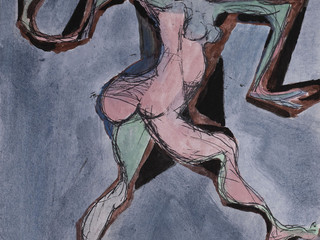 Danza cinese vestita, 2000. Tempera e tecnica mista su carta, 29,5x21 cm. Archivio Paolo Conte, Asti