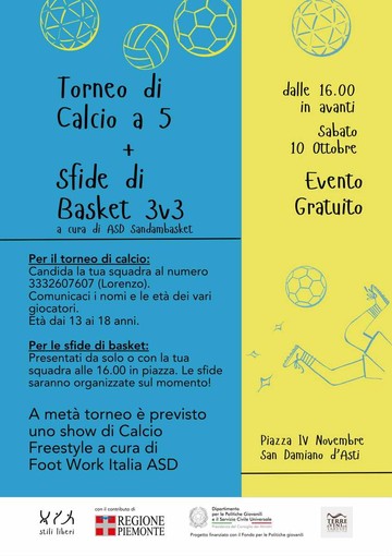 San Damiano, lo Spazio giovani si presenta: sabato in piazza arrivano calcio e basket San Damiano, lo Spazio giovani si presenta: sabato in piazza arrivano calcio e basket