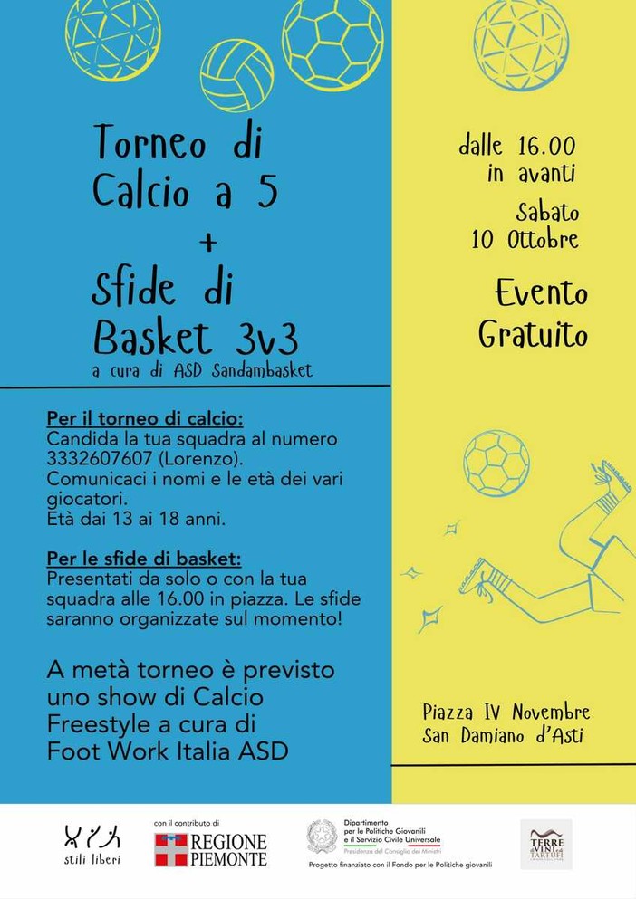 San Damiano, lo Spazio giovani si presenta: sabato in piazza arrivano calcio e basket