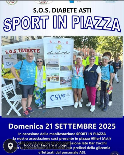 Sport in piazza: l'associazione Sos diabete Asti in campo per la prevenzione