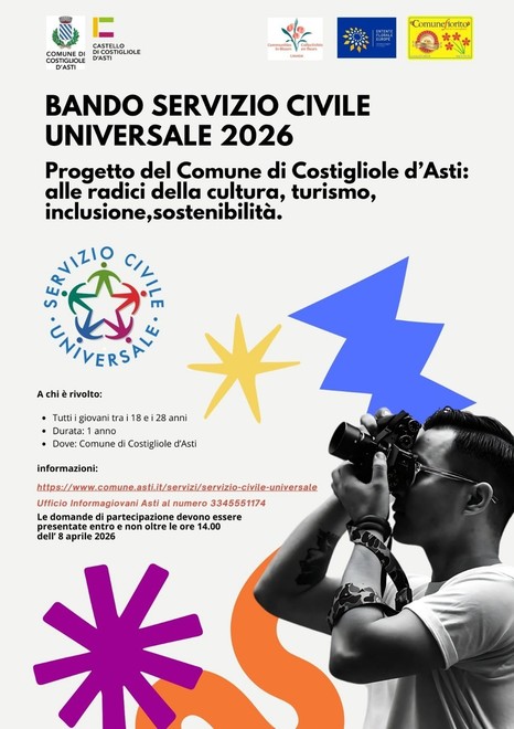 Servizio civile 2026: Costigliole d’Asti 'apre' su cultura e sostenibilità Servizio civile 2026: Costigliole d’Asti 'apre' su cultura e sostenibilità