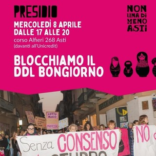 Presidio di Non una di meno Asti contro il ddl Bongiorno: appuntamento in corso Alfieri