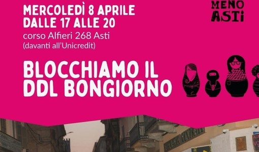 Presidio di Non una di meno Asti contro il ddl Bongiorno: appuntamento in corso Alfieri