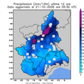 Precipitazioni ultime 12 ore alle ore7.30 del 21 ottobre 2026