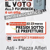 Referendum 22-23 marzo, negare il voto ai fuori sede è un atto antidemocratico: presidio ad Asti sotto la Prefettura