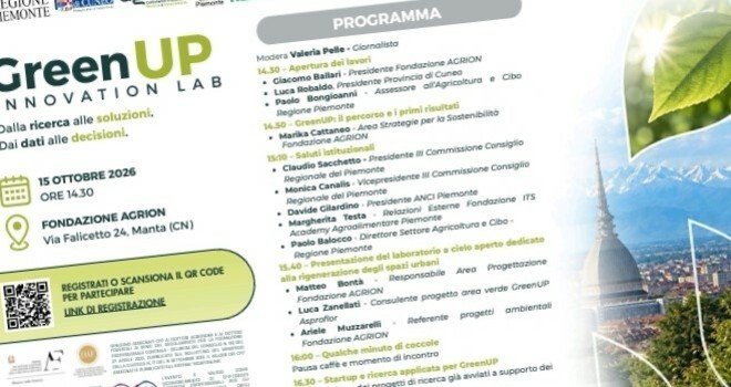 Giovedì 15 ottobre 2026 Fondazione Agrion presenta "GreenUP Innovation Lab" Giovedì 15 ottobre 2026 Fondazione Agrion presenta "GreenUP Innovation Lab"