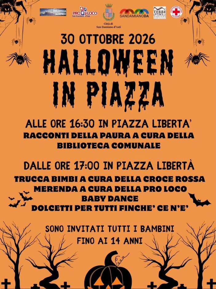 San Damiano d’Asti si prepara ad Halloween: festa in piazza Libertà per i bambini San Damiano d’Asti si prepara ad Halloween: festa in piazza Libertà per i bambini
