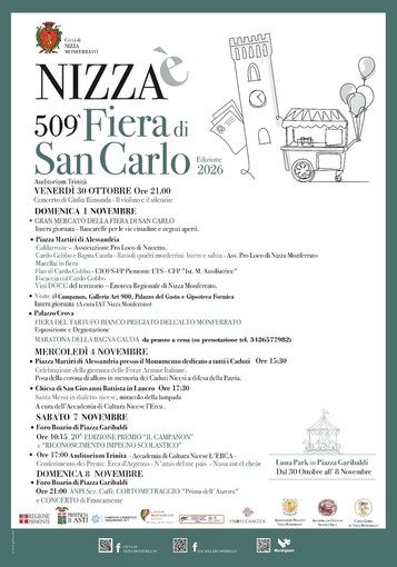 Nizza Monferrato si prepara alla 509ª Fiera di San Carlo: tradizione, gusto e musica nel cuore della città Nizza Monferrato si prepara alla 509ª Fiera di San Carlo: tradizione, gusto e musica nel cuore della città