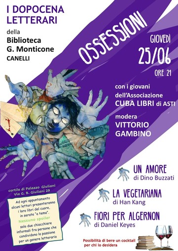 Dopocena letterario alla Biblioteca Monticone di Canelli: tre libri per raccontare l'ossessione