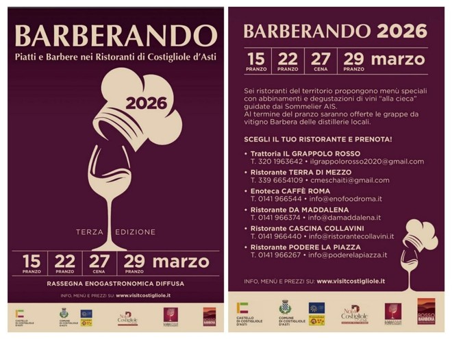 A Costigliole quattro appuntamenti per celebrare la Barbera e la cucina locale