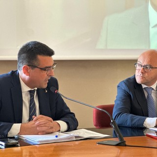 L'assessore alle infrastrutture strategiche e logistica della Regione Piemonte Enrico Bussalino e il consigliere delegato allo sviluppo economico, porti e logistica della Regione Liguria Alessio Piana,