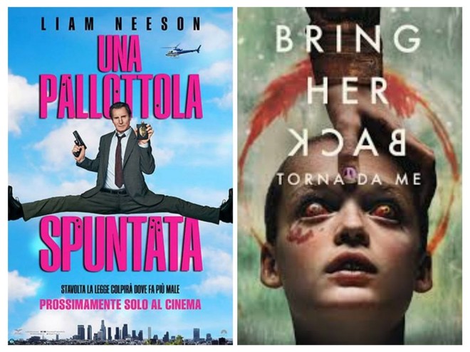 Le locandine di &quot;Una pallottola spuntata&quot; e di &quot;Bring her back – Torna da me&quot;