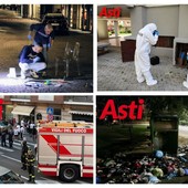 Collage fotografico di gravi fatti di cronaca avvenuti ad Asti