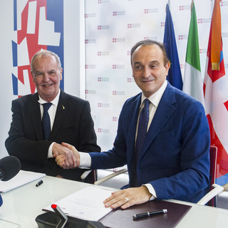 Il ministro Calderoli insieme al presidente Cirio Il ministro Calderoli insieme al presidente Cirio