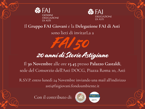 FAI Asti celebra 50 anni di storia con un evento speciale a Palazzo Gastaldi FAI Asti celebra 50 anni di storia con un evento speciale a Palazzo Gastaldi
