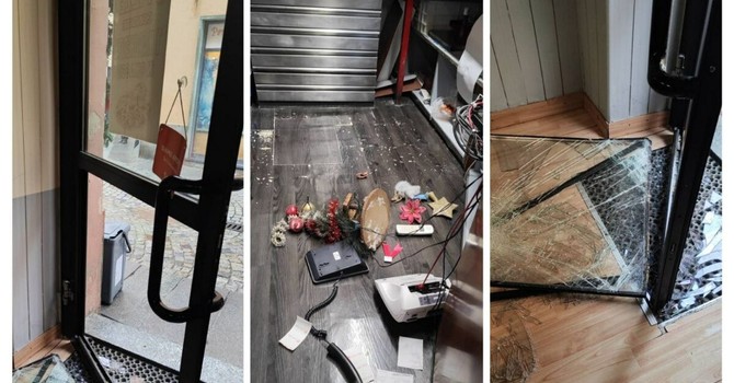 Un collage di immagini della spaccata (foto tratte dal profilo Facebook del titolare)