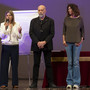 La direttrice della Biblioteca Astense Alessia Conti (a sinistra), Mauro Crosetti e Roberta Bellesini (presidente della Biblioteca) sul palco della scorsa edizione del premio - ph. Franco Rabino