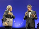 Tullio Solenghi (a sinistra nell'immagine) e Massimo Lopez ritratti in una foto di scena (ph. Marco Caselli)