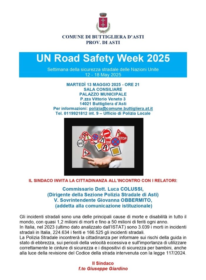 In programma a Buttigliera un incontro sul tema della sicurezza stradale