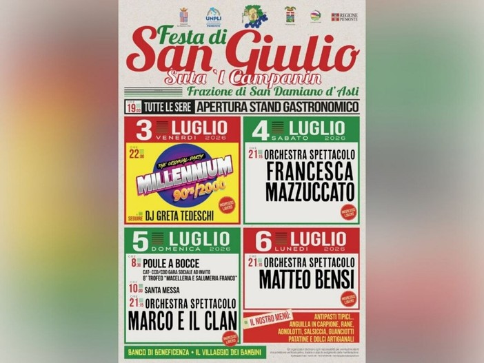 San Damiano: frazione San Giulio in festa tra specialità culinarie e grandi serate danzanti