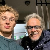 Giulio Ferrari con Mario Nosengo, in una pausa dal set