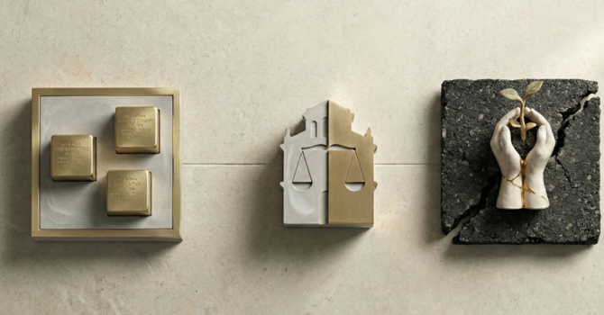 Un immagine-simbolo per ciascun mese: pietre d'inciampo per gennaio, la bilancia della Giustizia per febbraio e vite spezzate sulla strada per marzo Un immagine-simbolo per ciascun mese: pietre d'inciampo per gennaio, la bilancia della Giustizia per febbraio e vite spezzate sulla strada per marzo