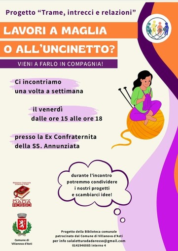 A Villanova d'Asti un progetto di lavori a maglia o all’uncinetto, un progetto di comunità in biblioteca