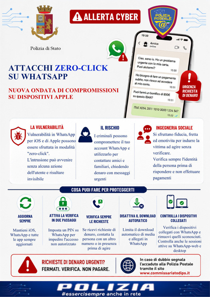 WhatsApp, nuova ondata di attacchi “zero-click”: i consigli della Polizia di Stato